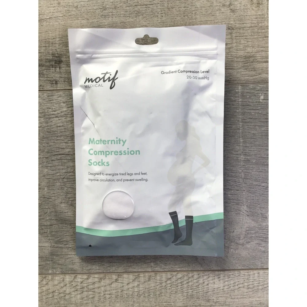 Motif Women's White Gray 20-30 mmHg Maternity Compression Socks Size M NWT